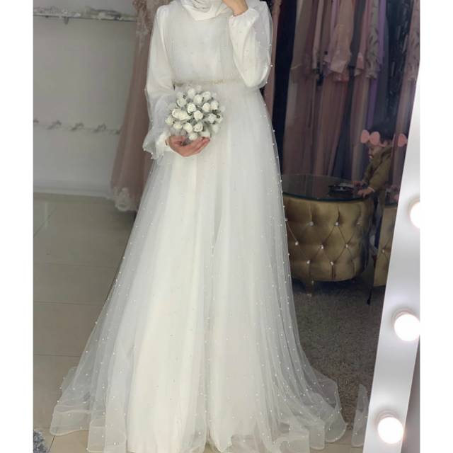 Gaun pengantin muslimah syar'i gaun akad gamis pesta gaun walimah wedding dress muslimah syar'i