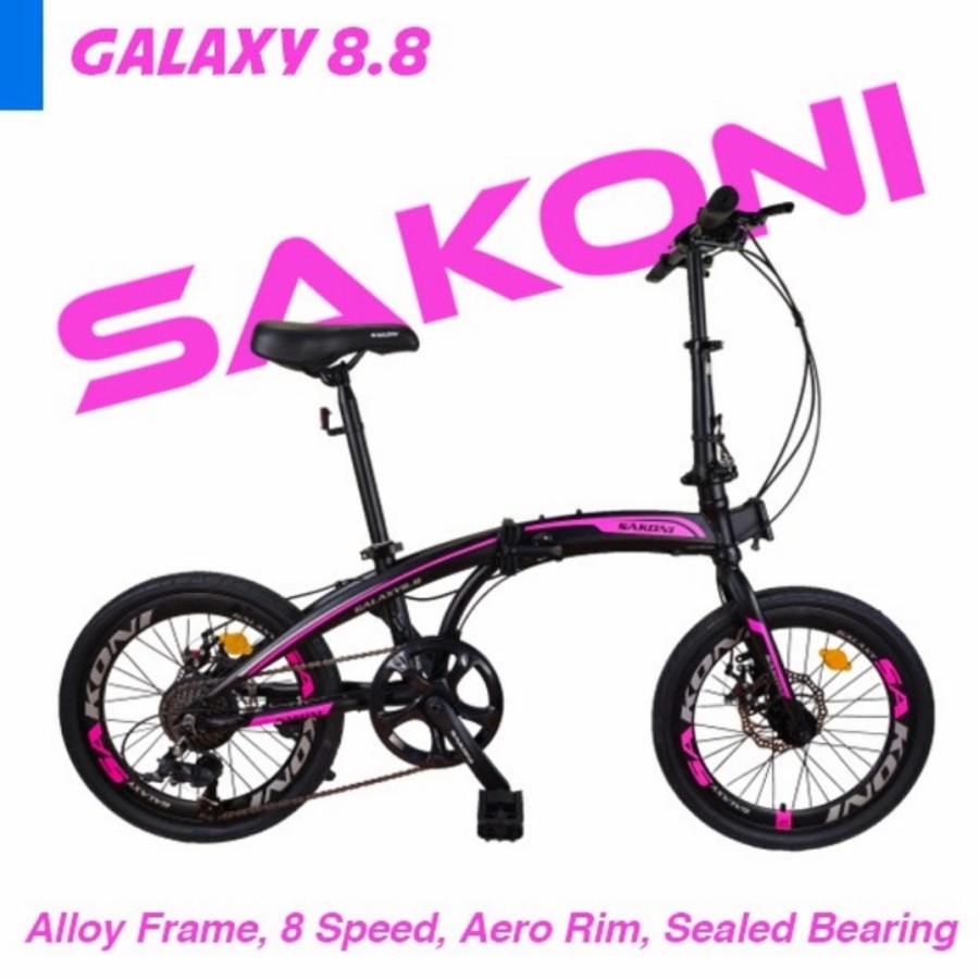 Sepeda Lipat 20 Sakoni Galaxy 8.8 Alumunium Velg Tinggi Cakram 8 Speed