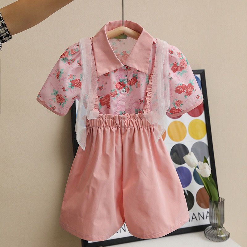 Setelan Anak Perempuan Import  Jumpsuit Bunga Pink