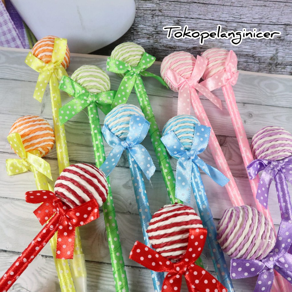 Lucu Permen Warna Bola Point Pen Lollipop Bentuk Biro Ballpen Tokopelanginicer