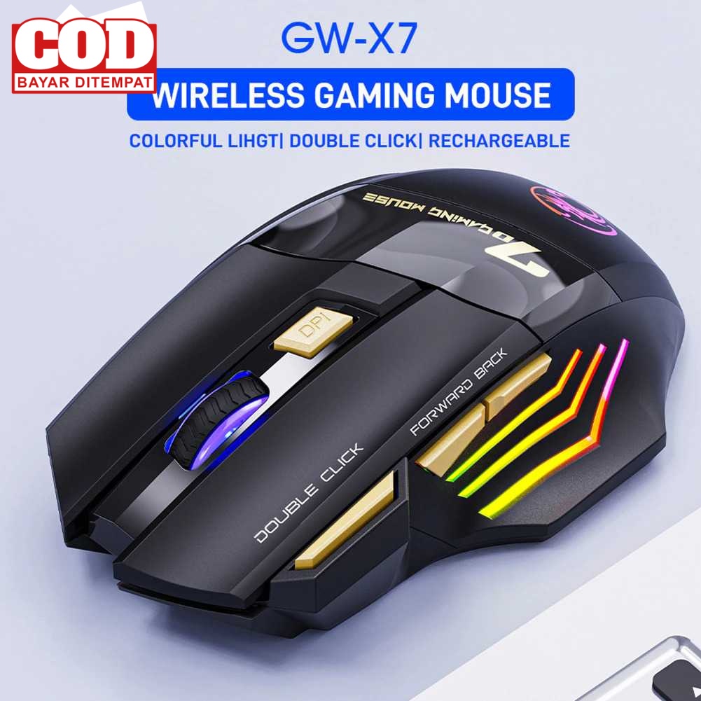 (BAYAR DI TEMPAT) iMice Wireless Gaming Mouse Ergonomic RGB Rechargeable 3200 DPI GW-X7