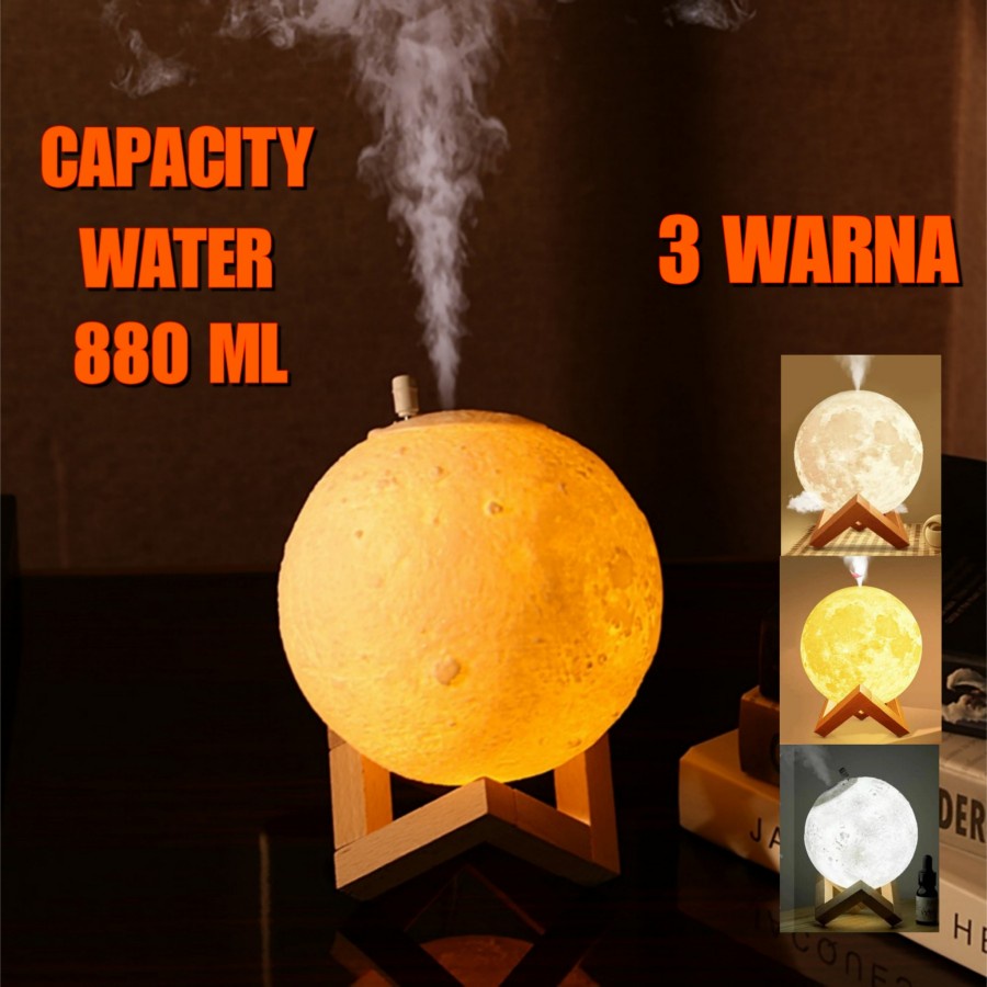 Lampu Tidur Dan Humidifier Ultrasonic 3D Moon Night Light AX-08