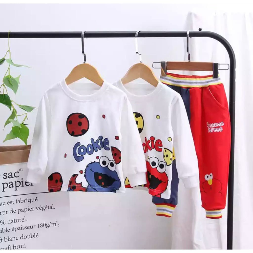 PROMO-SETELAN SWEATER JOGER ANAK LAKI LAKI DAN PEREMPUAN SETELAN SWEATER MOTIF ELMO 1-5 TAHUN