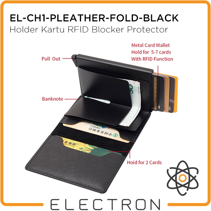 EL-CH1-PLEATHER-FOLD-BLACK Card Holder Kartu RFID Blocker Protector