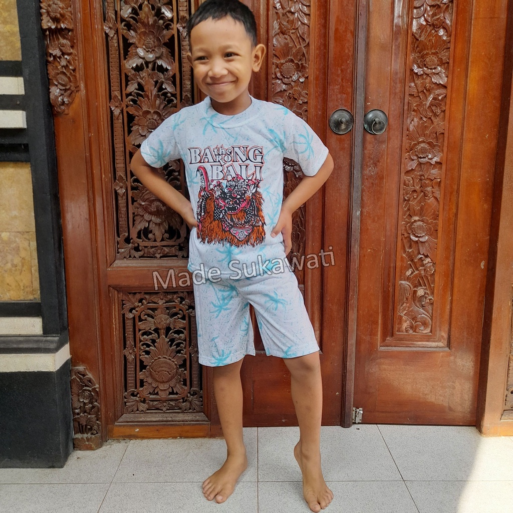 Setelan Baju celana anak gambar barong khas bali