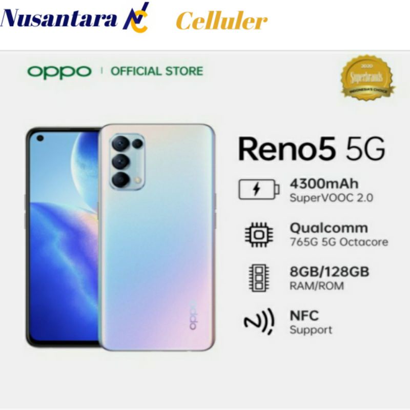 OPPO RENO5 5G 8/128 GB+NFC [Bisa Jaringan 4G & 5G] GARANSI RESMI