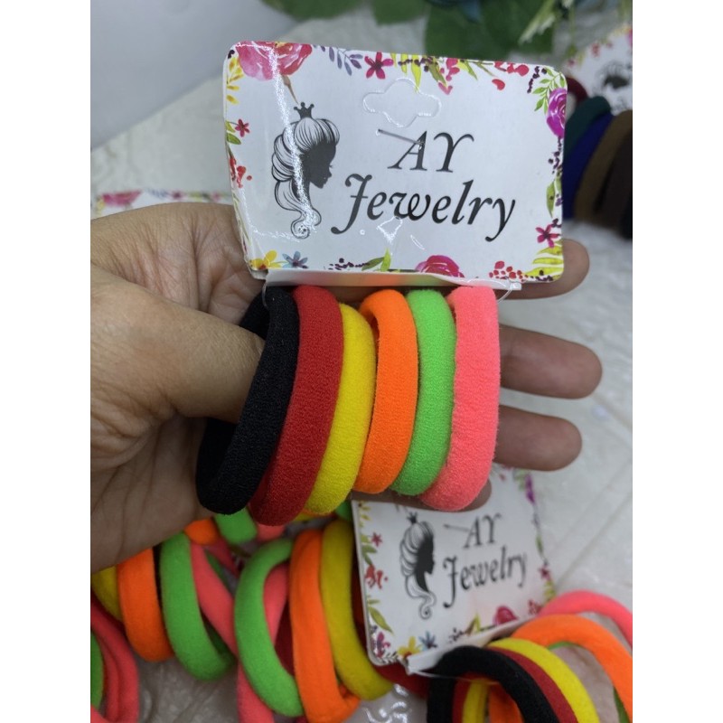 IKAT RAMBUT isi 72pcs KUNCIR ELASTIS WARNA LINGKAR 4CM GROSIR-Black+stbilo+W