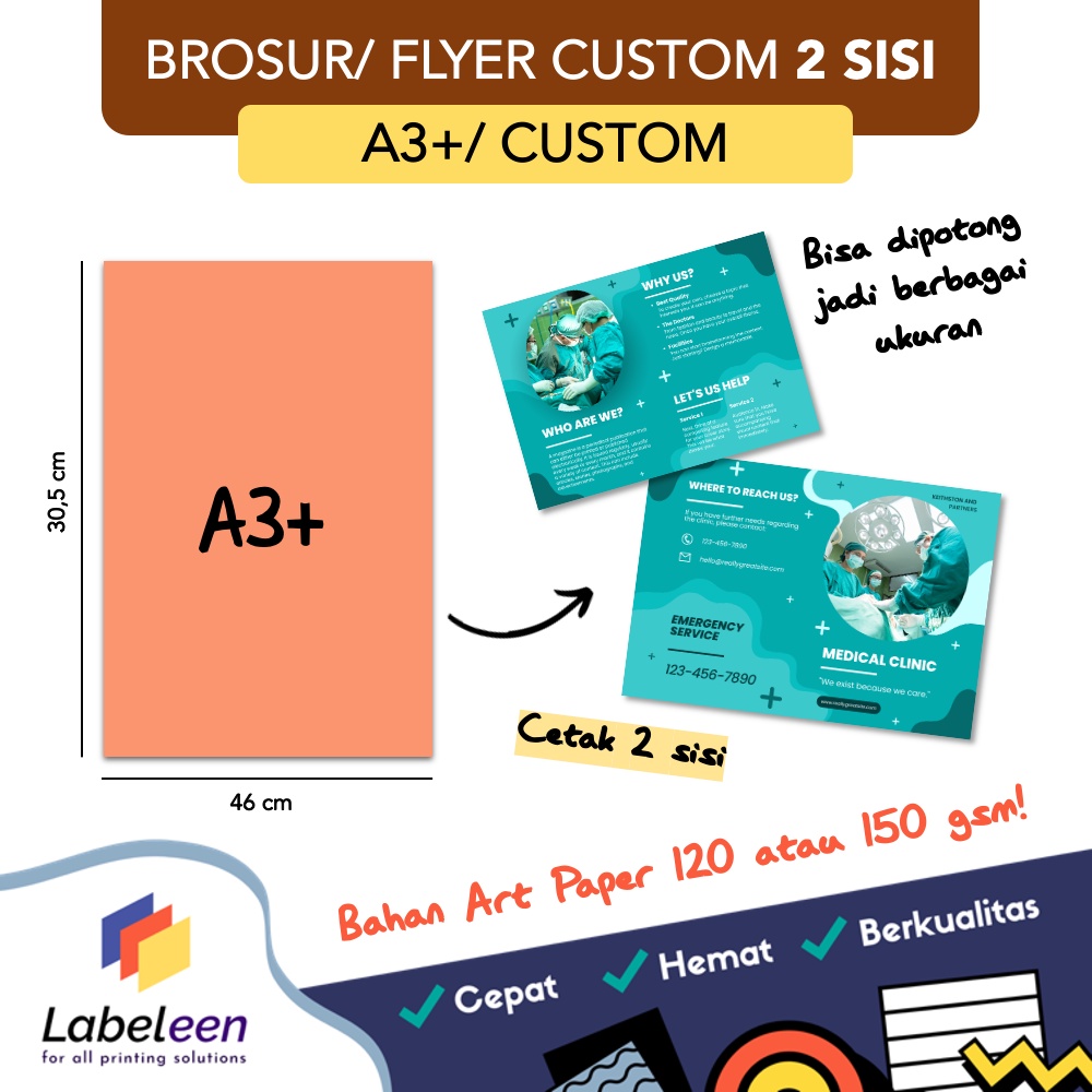 

Cetak Brosur/ Flyer Custom 2 SISI Murah | Harga per A3+ TERMASUK CUTTING [NO MIN ORDER]