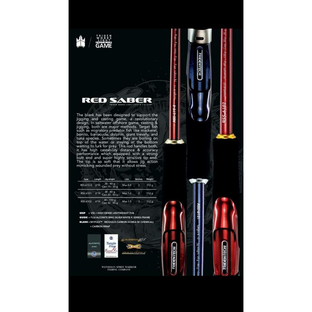 Joran/Rod TRIDENTECH RED SABER Light Cast & Jig Game ISTANAPANCINGTTE