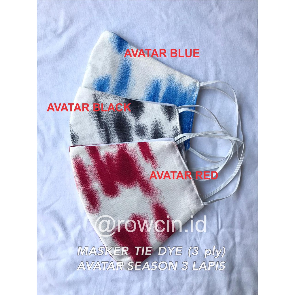 MASKER KAIN 3 LAPIS (ply) TIE DYE AVATAR DESAIN EARLOOP DAN HEADLOOP NON MEDIS