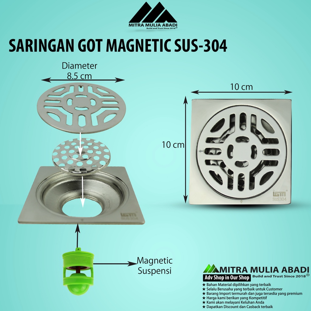 Saringan Got Stainless SUS-304 IGM Magnetic Suspensi Anti Kecoa &amp; Anti Tikus