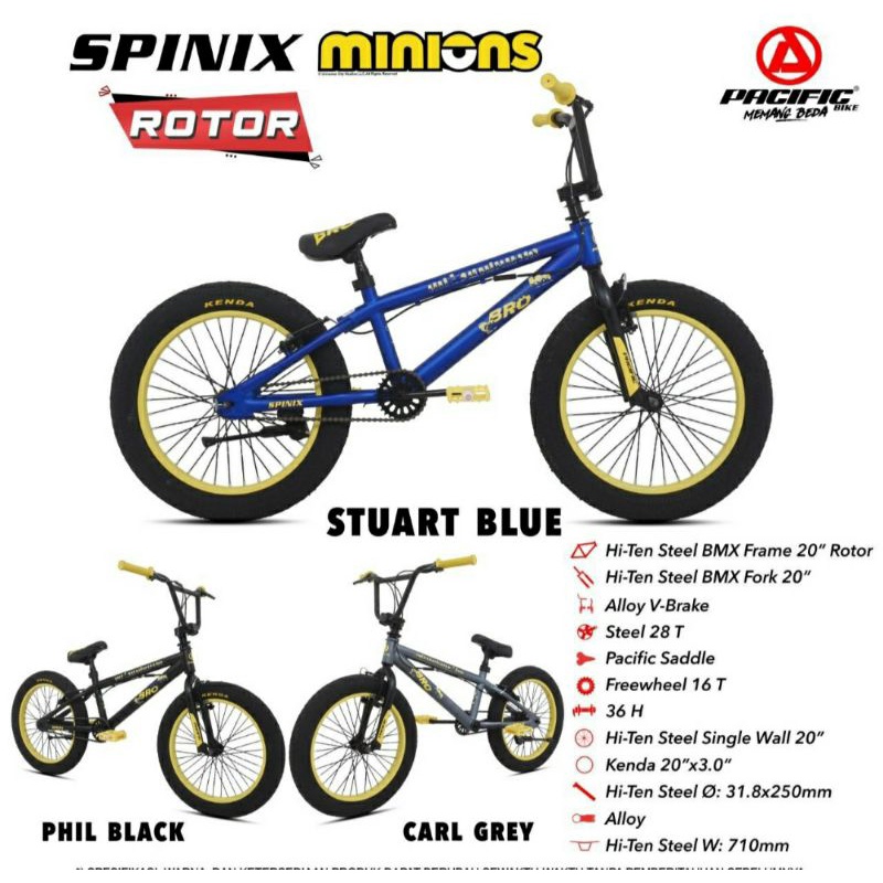 Sepeda BMX Anak 20 inch Pacific Spinix Minions Rotor Ban 3.0 Besar