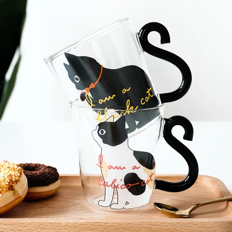 Cangkir Kopi Unik Kucing Glass Coffee Mug Tail Cute Cat Handle 250ml