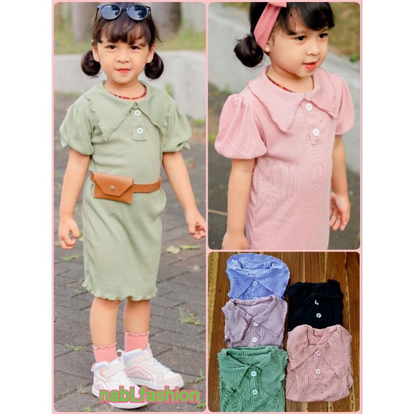 wangki dress rib / Dress kancing balon / dress midi kancing anak usia 2-6 tahun