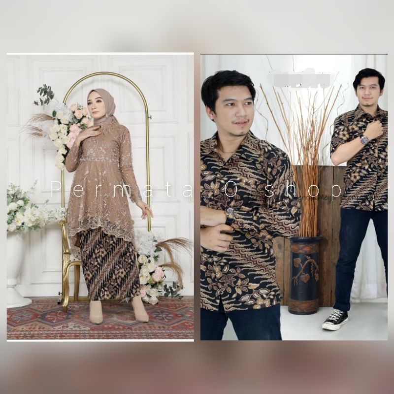 Permata Olshop / Couple Kebaya Aurora Zahra / Baju Couple Lamaran / Couple Kebaya dan Kemeja Batik / Couple Kebaya Lesty