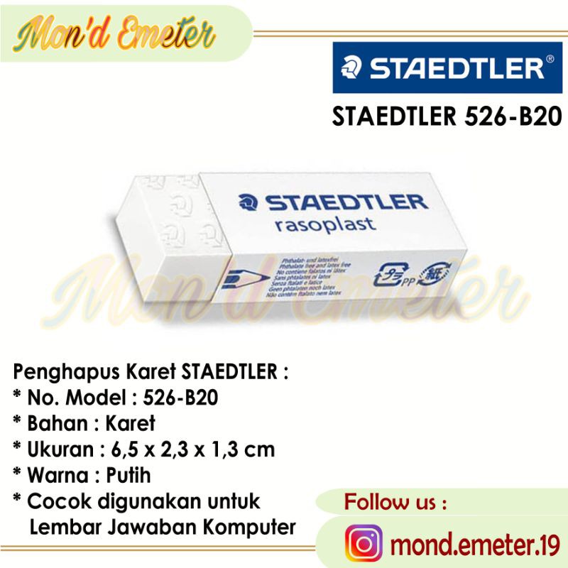 

Penghapus Staedtler 526 B20 Karet Ukuran Besar (Putih) - Hapusan Stip - Alat Tulis Stationery