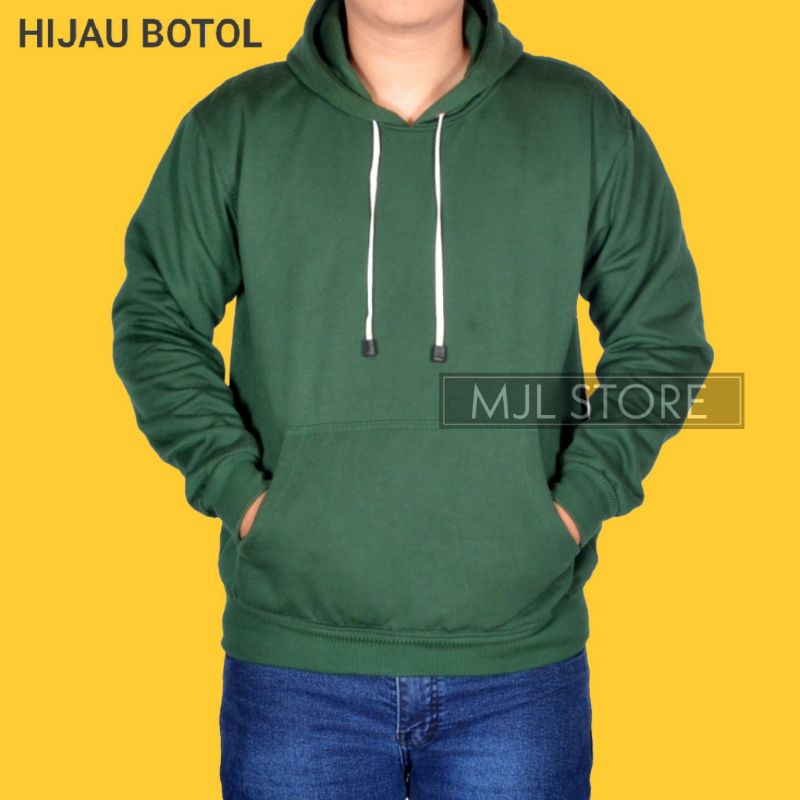 (promo) Jaket jumper hoodie polos L,XL,XXL pria wanita hijau botol mjl store