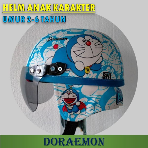 Helm Anak Retro Kulit Sintetis Motif Karakter