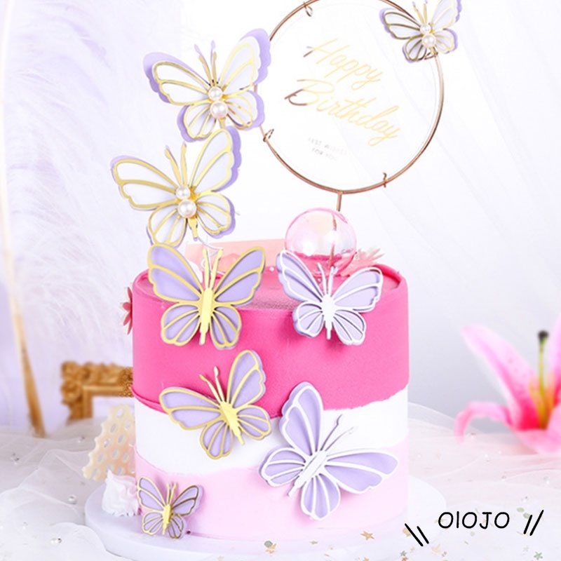 Kupu-kupu Cake Topper Selamat Ulang Tahun Kue Happy Birthday Mutiara Dekorasi Kue - ol