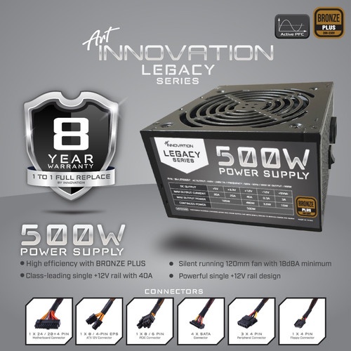 PSU Innovation Legacy 400W 80+ Bronze / 400W 80+ Gold  / 500W 80+ Bronze / 500W 80+ Gold(Garansi 8 Tahun Ganti Baru)