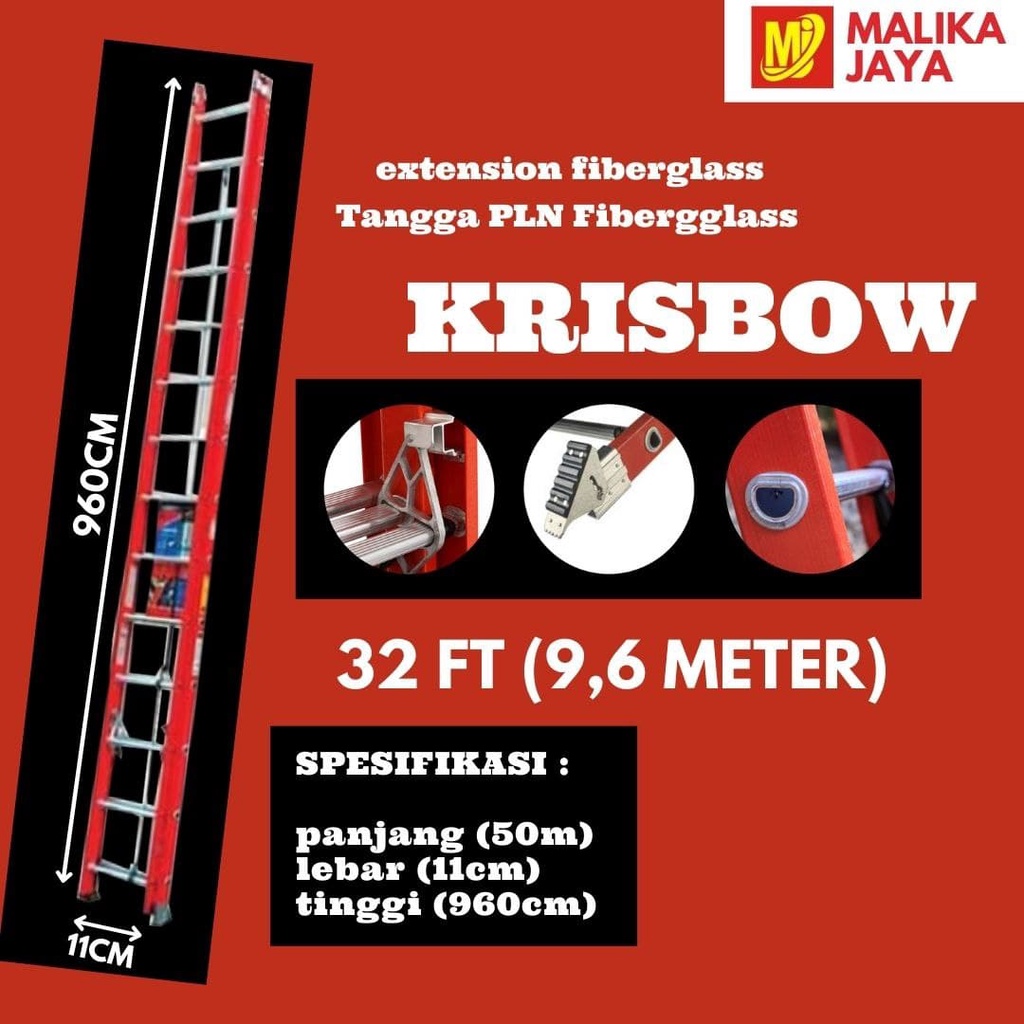 Tangga PLN Sliding Sorong Extension Fiberglass KRISBOW 32FT | 9,6 Meter