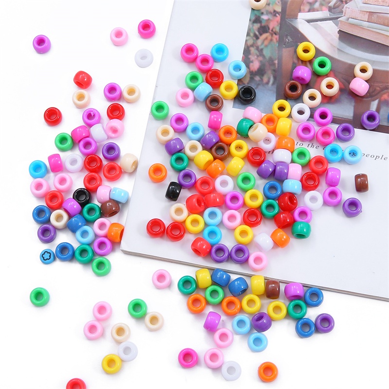 100pcs 9mm x6mm Acrylic Solid Color Round Beads Plastic Solid Color Beads Jewelry Making DIY Handmade Bracelet Loose Beads Large Hole Round Beads