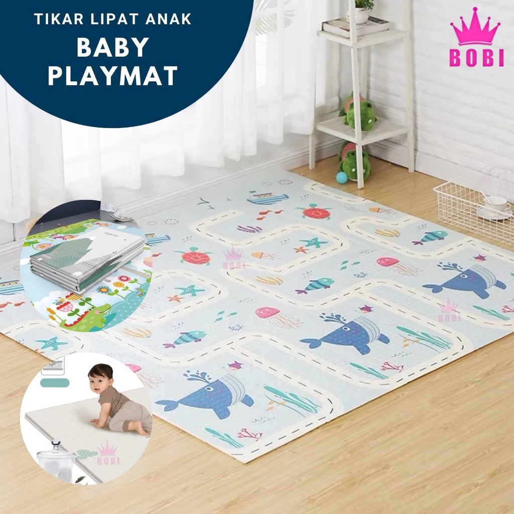 Tikar Lipat Merk Bobi Tipis - Karpet Lipat Anak Waterproof Baby Playmat Foam  / Motif Random TANPA TAS