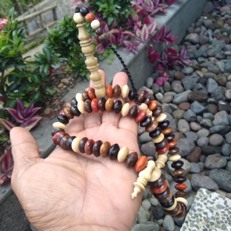 tasbih gabungan 6 jenis kayu langka model pipih 99butir