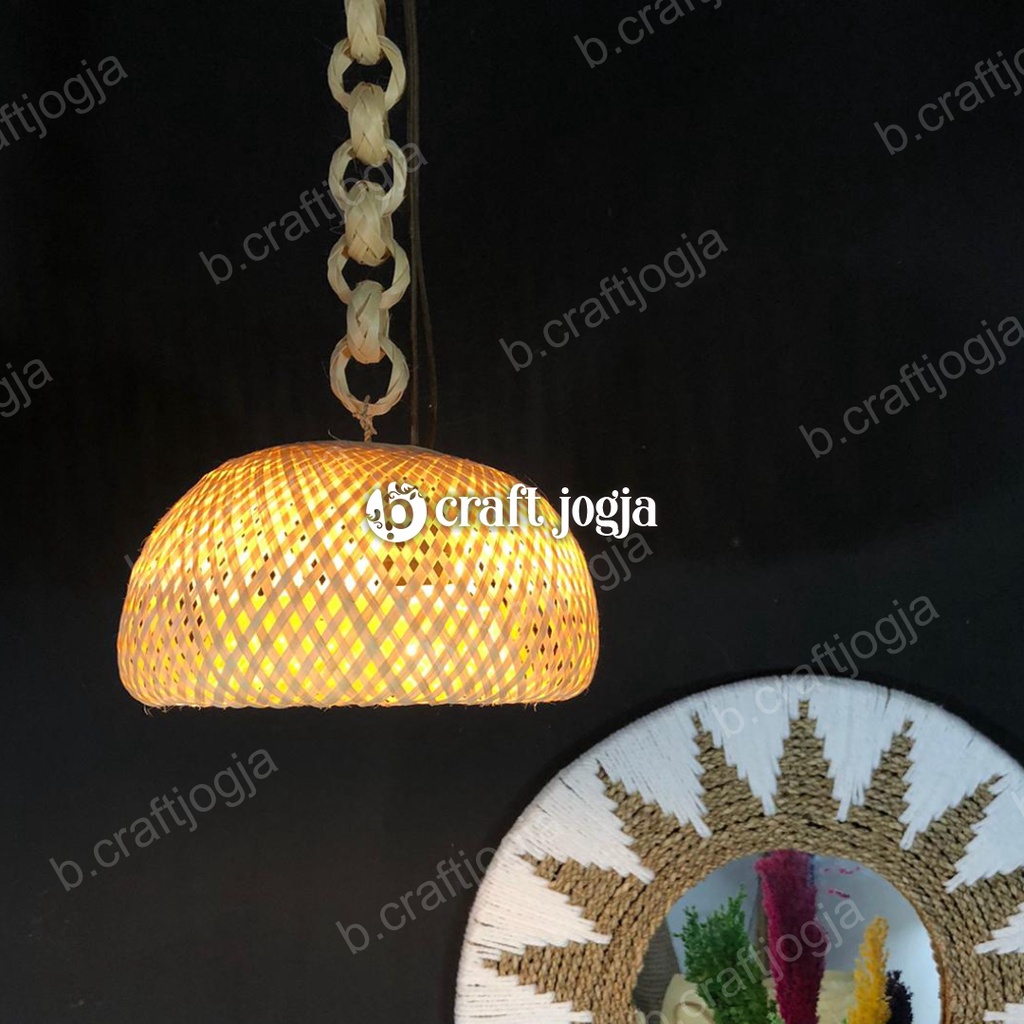 Kap Lampu Gantung Lampu Cafe Bambu Dekorasi Kerajinan Anyaman Bambu