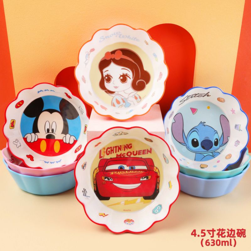 Mangkok Melamine Import ORIGINAL DISNEY Rapunzel Ariel Stitch Anna Snow White Cinderella Aurora Belle Mike Mickey Minnie Donald Daisy