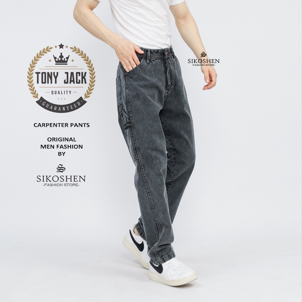 Celana Carpenter Pants Dark Grey TONY JACK | Celana Jeans Pria | Celana Baggy Pants | Fatigue Pants | Work Pants | Celana Oversize Pria