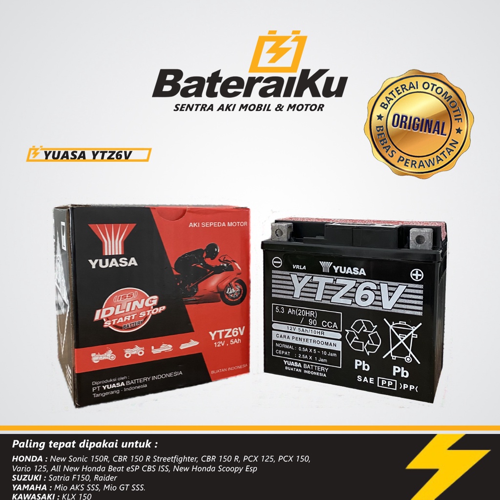 Aki Motor Yuasa YTZ6V Aki Kering Aki Motor Nmax New, Scoopy, Vario 125, Beat Pop, Pcx, dll