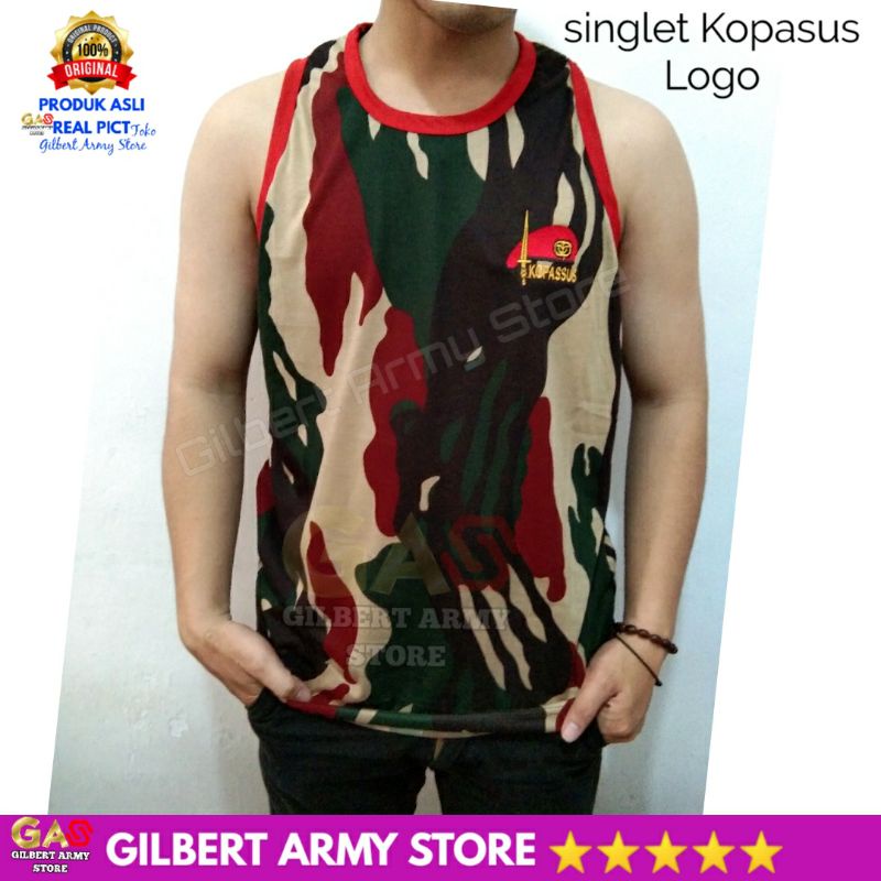 Isi 3pcs Singlet Loreng Kopasus Logo Bordir Pria Dewasa Gilbert Army Store  tshirt Daleman Tanpa Lengan