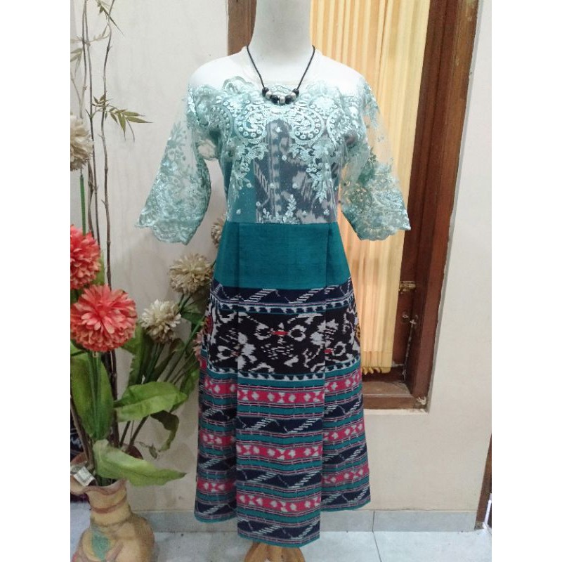 DRES TENUN MIX BROKAT TIMBUL HIJAU