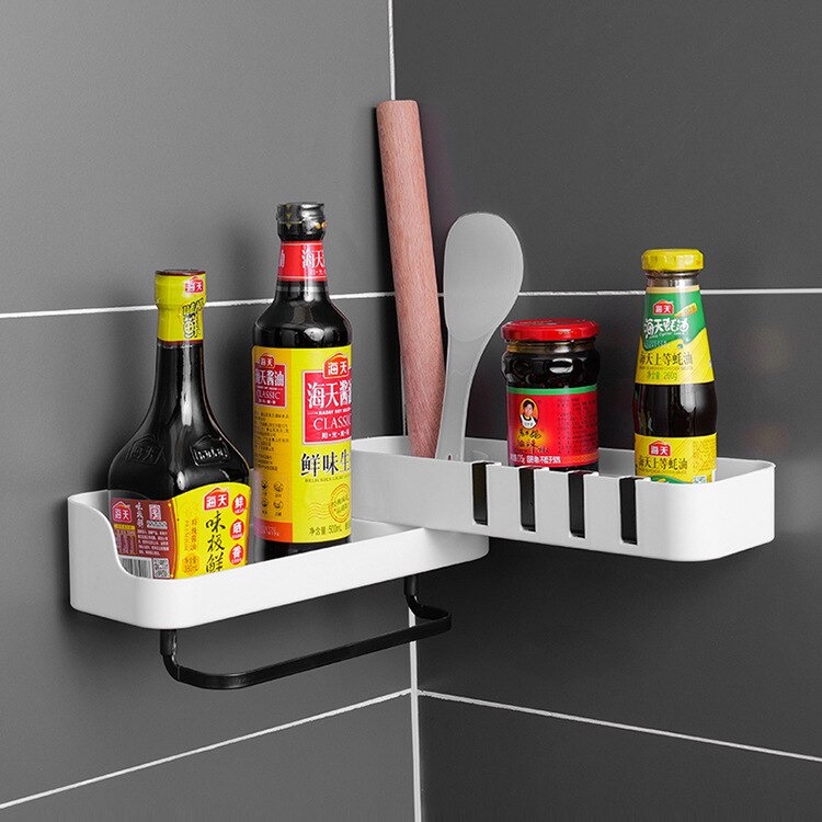 Rak Gantung Dapur Rak Sudut Ujung Dinding Kamar Mandi Plastik ABS Tebal Berkualitas Rak Bumbu Dapur Rak Sabun Sampo Multifungsi Storage Triangle Rack