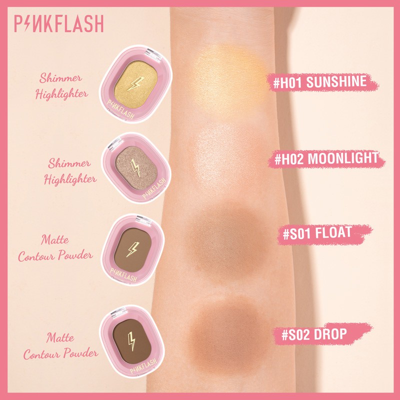 PINKFLASH Soft Pigment Face Contour Highlighter Shimmer Pink Flash OhMyShow BPOM PF-F02 (KIM)