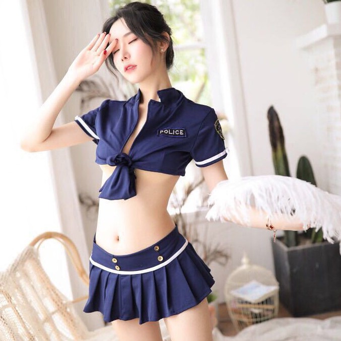 Ɛѵҽ Lingerie Seragam Polisi Wanita Cosplay Seksi Menggoda Pakaian Dalam Seksi Rok Mini Erotis 1094