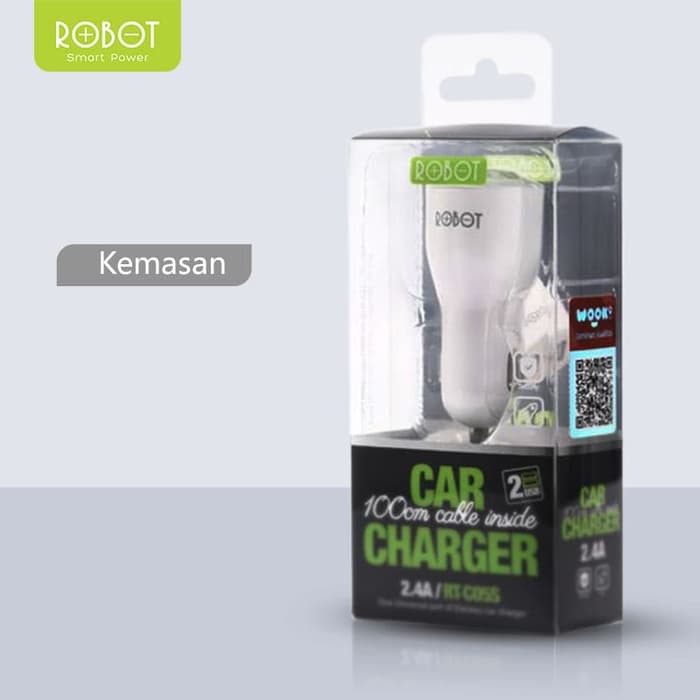 ROBOT RT-C05S 2.4A Dual USB Ports Car Charger Garansi Resmi 1 TAHUN - Putih