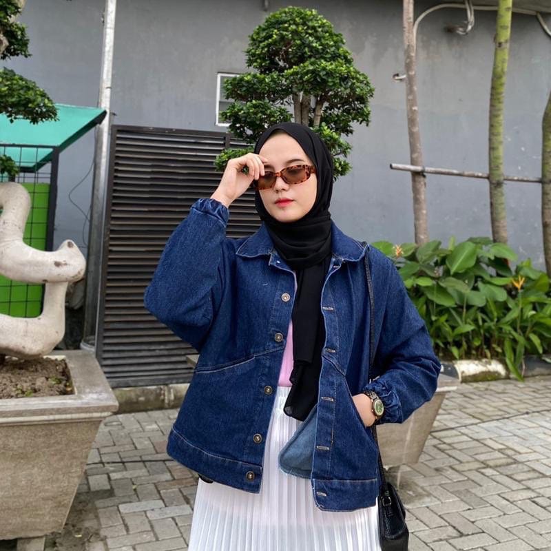 VINTAGE JACKET OVERSIZE I JAKET JEANS DENIM SEPHIA LD 120 CM I JAKET JEANS PREMIUM WANITA