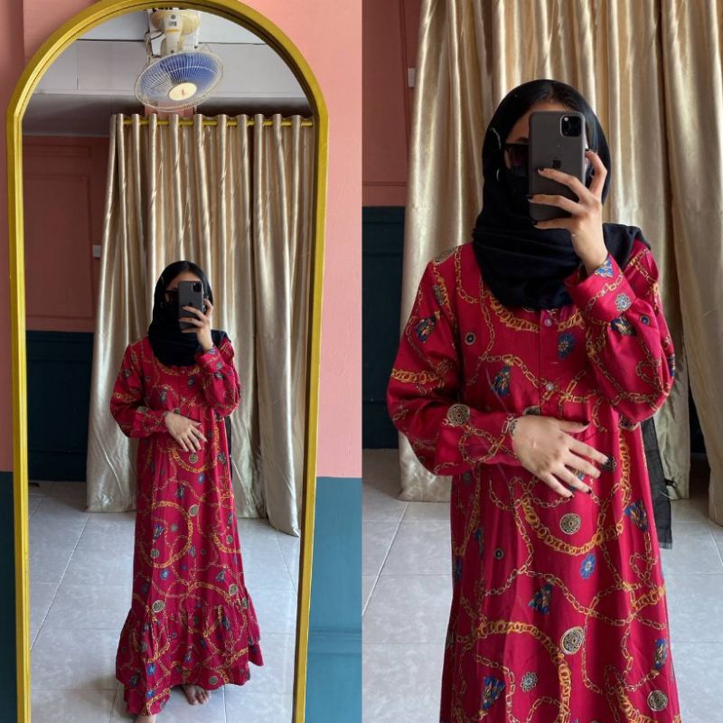Gamis pesta maxmara jumbo XL / Gamis kondangan satin motif mewah / COD Bayar di tempat