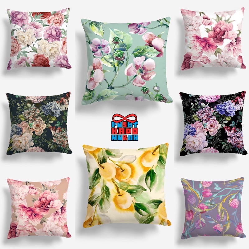 Bantal Sofa Print Motif Bunga Floral Flower Garden Pastel 40x40 cm - Pusat Kado Murah