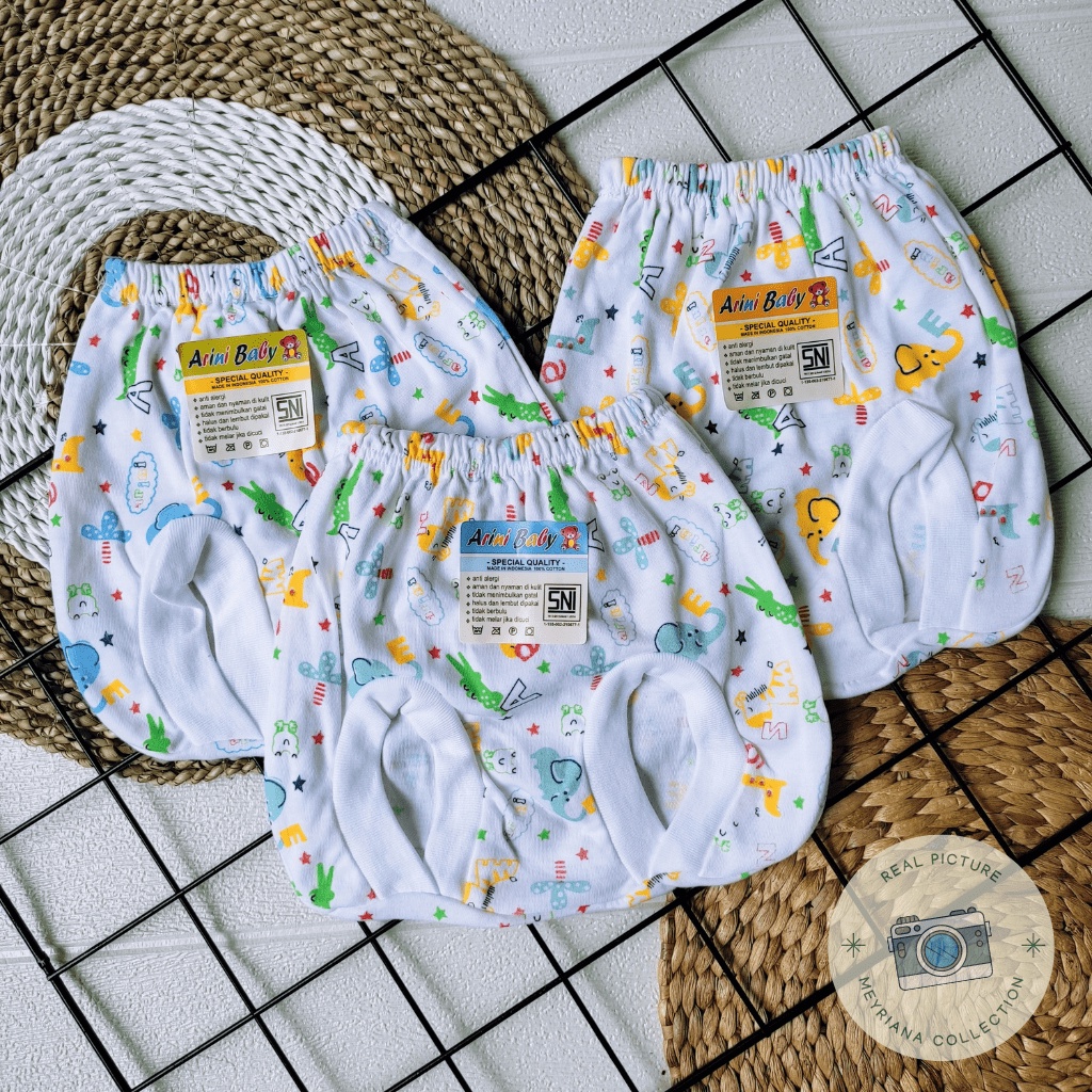 3 SET Celana Pendek POP Bayi Baru Lahir / 3 PCS Celana Kaca Mata Bayi Newborn / 3 Celana POP Putih Motip SNI Bayi Baru Lahir Meyriana Collection