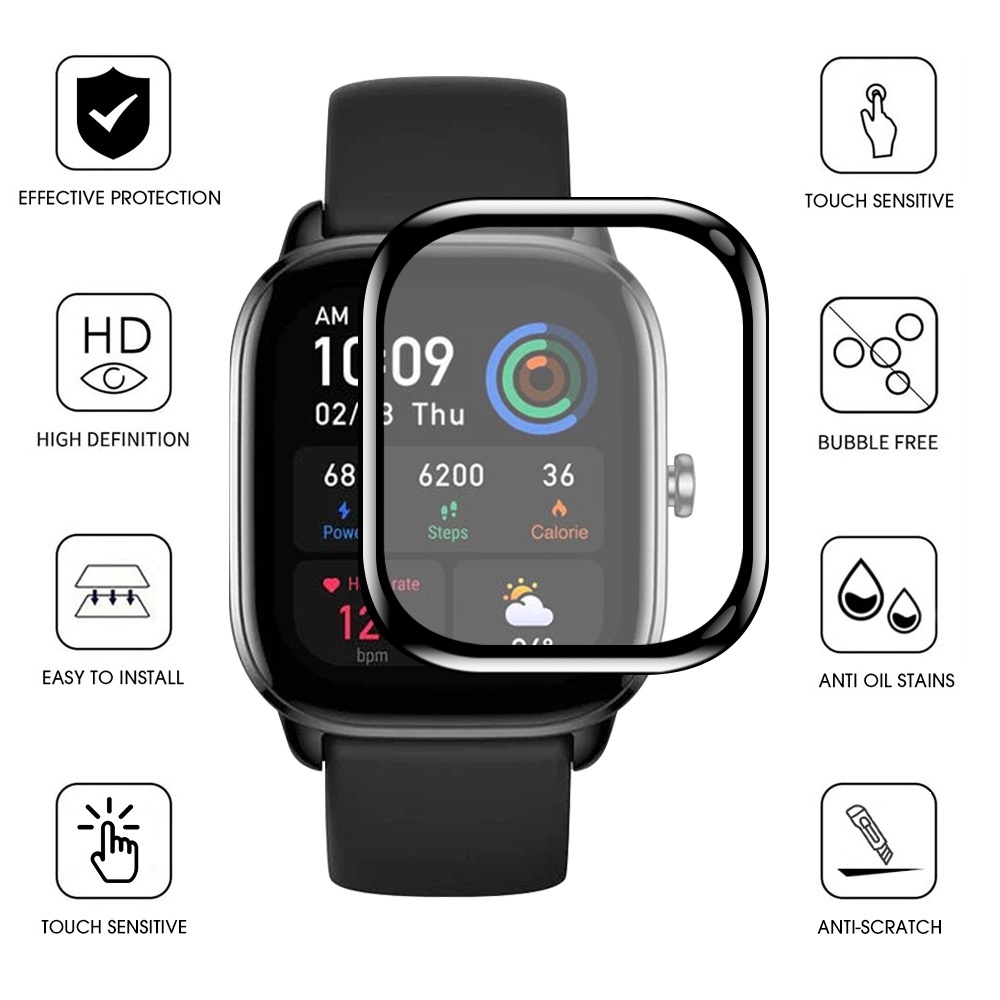 Film Pelindung Layar Smartwatch 3D Full Cover Bahan Fiber Glass Untuk Huami Amazfit GTS 4 Mini