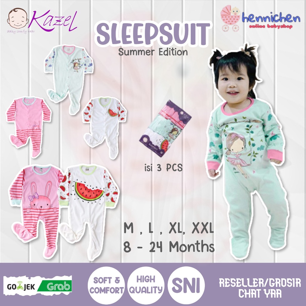 CUCI GUDANG PROMO Kazel Sleepsuit SUMMER GIRL Edition BAJU ANAK / BAJU BAYI Isi 3pcs NB-XXL SNI