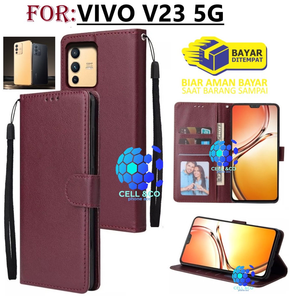 NEW VIVO V23 5G CASE FLIP LEATHER WALLET PREMIUM FLIP CASE BUKA TUTUP KESING HP CASING FLIP CASE WALLET VIVO V23 5G