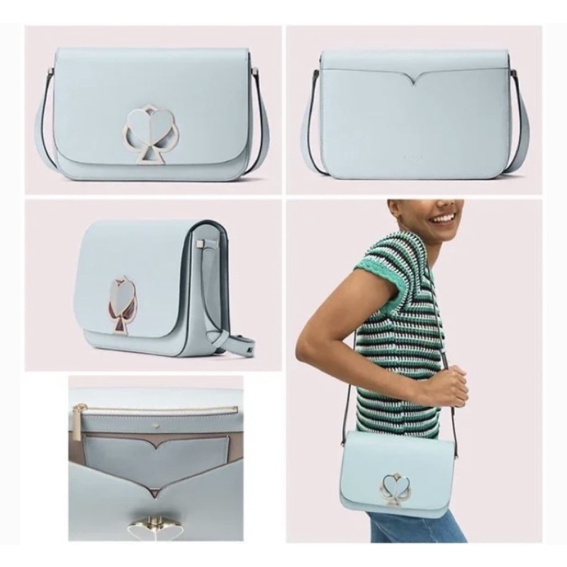 Kate Spade Nicola Twistlock Medium Flap Shoulder Bag In Cloud Mist AUTHENTIC