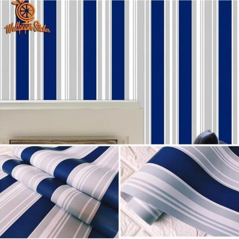 Wallpaper Dinding Garis Biru Abu