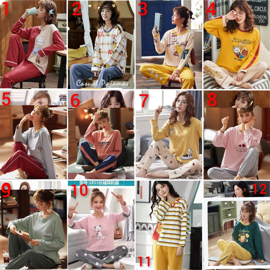 piyama baju tidur kaos tebal import