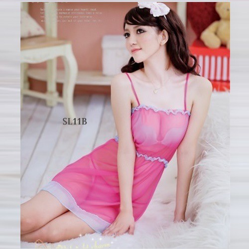 [BISA COD] SEKSI LINGERIE NIGHT DRESS BAJU TIDUR SEXY TRANSPARAN PINK SL11B