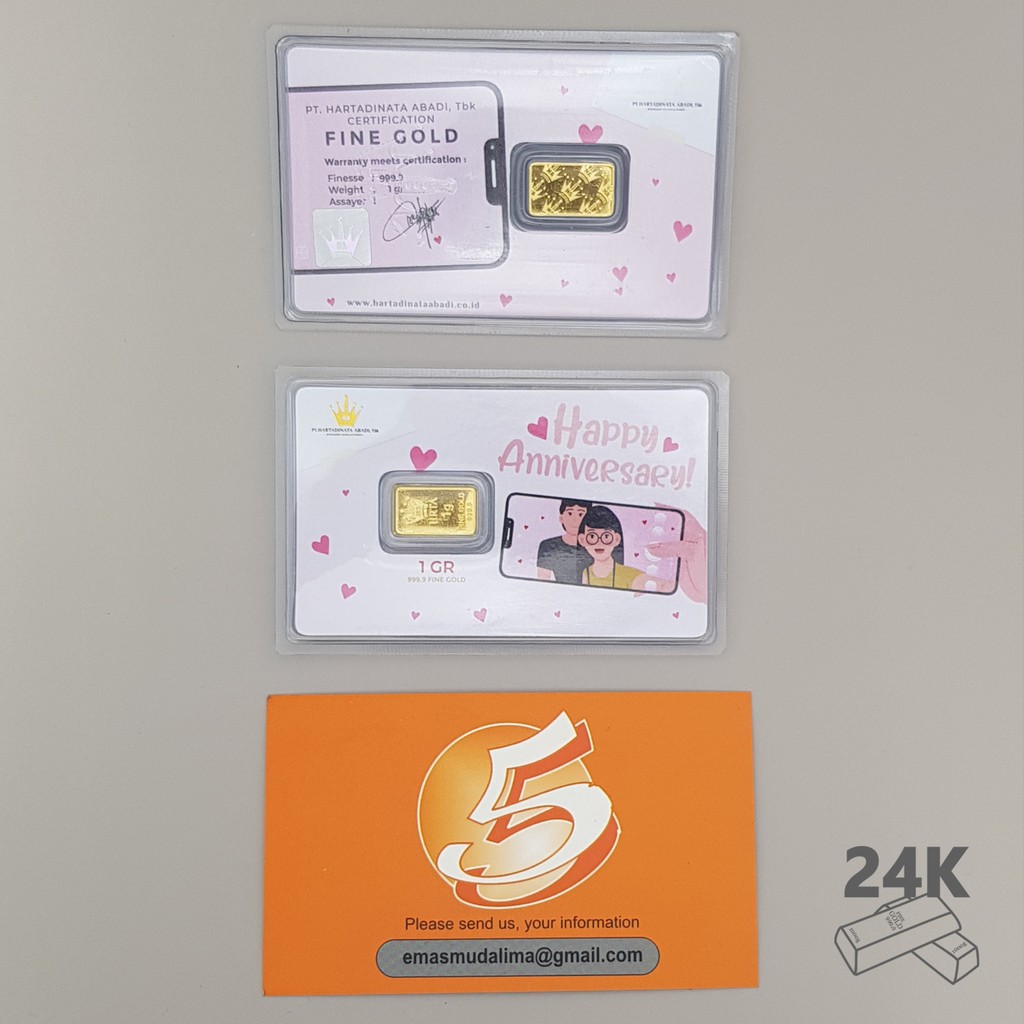 LM Emas Logam Mulia Hartadinata Happy Anniversary 1 Gram (2) Gift Series ACC LM HT Gold size micro k